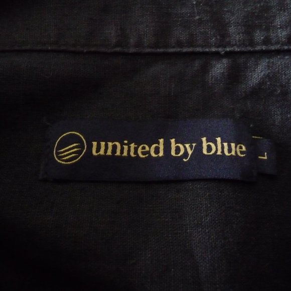 UNITED BY BLUE MEN  NAVY ORGANIC COTTON HEMP BUTTON DOWN LONG SLEEVE SHIRT LARGE - Picture 3 of 5
